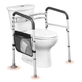 Toilet Safety Rail, 300 LBS Foldable Toilet Seat with Non-Slip Handles, Portable Versatile Toilet Handrails with Reinforced Aluminum Alloy Tube