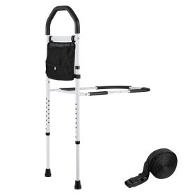 Bed Rail for Elderly, Bedside Assist Rails with Supporting Leg and PU Handrail, Adjustable Height Carbon Steel Pipe Bedside Cane