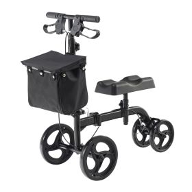 Folding Knee Scooter, Carbon Steel Steerable Knee Walker with Height-Adjustable Handlebar & Knee Pad, All-Terrain Solid Wheels, Dual Brakes