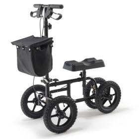 Folding Knee Scooter, Carbon Steel Steerable Knee Walker with Height-Adjustable Handlebar & Knee Pad, 12" All-Terrain Wheel, Dual Brakes