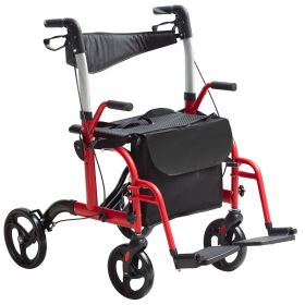 2 in 1 Rollator Walker & Transport Chair for Seniors, Folding Rolling Walker Wheelchair Combo & Footrests