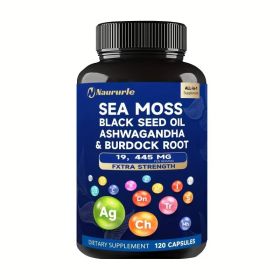 Sea Moss Black Seed Oil Ashwagandha & Burdock Root 19445mg Extra Strength Capsules - All-in-One Superfood Supplement For Immune Support, Energy & (Option: 1)