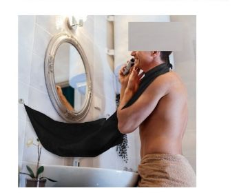 Waterproof Self Grooming Cloth with Suction Cups for Mirror - Men Shaving Beard Trimming Hair Catcher Cape (Color: black)